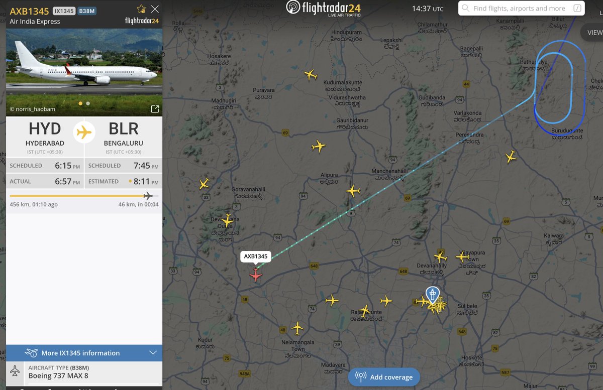 kulkarni_'s tweet photo. Looks like something is up at #BLR airport. All incoming flights are just circling around https://t.co/9cKRM0h0ek