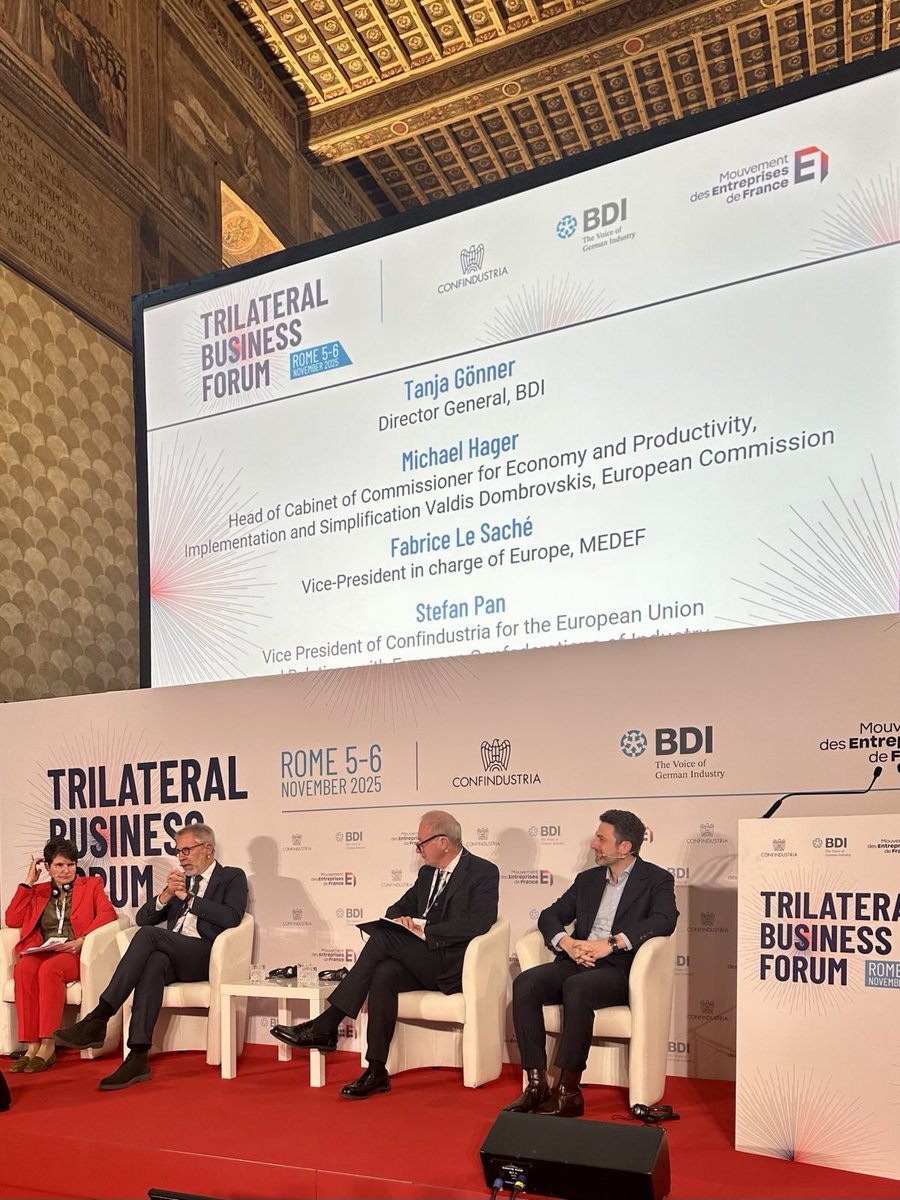 Le sfide per l’industria e le imprese sono ovvie. Grazie a <a href="/adolfo_urso/">Adolfo Urso</a>,  <a href="/steph_sejourne/">Stéphane Séjourné</a> , <a href="/BMWE_/">Bundesministerium für Wirtschaft und Energie</a> , <a href="/Economie_Gouv/">Ministère de l'Économie et des Finances</a> <a href="/Confindustria/">Confindustria</a> <a href="/Der_BDI/">BDI</a> <a href="/medef/">Mouvement des Entreprises de France</a> per la discussione costruttiva al #TrilateralBusinessForum sui punti che Bruxelles, Berlino, Parigi e Roma devono affrontare  (2/2)
