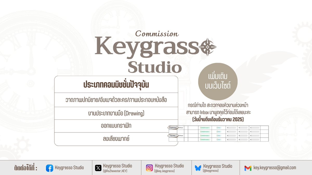 RoZhevestar_KEY's tweet image. Commission ภาพประกอบ &amp;amp; อื่นๆ และปกสำเร็จ
By Keygrasso Studio

สามารดูรายละเอียดเพิ่มเติมและดูตัวอย่างได้ที่
เว็บไซต์:
keygrasso.my.canva.site

✉️ สามารถ dm ช่องทางนี้ได้ค่ะ

#CommissionTH #ภาพประกอบ #ภาพประกอบหนังสือ #ออกแบบกราฟิก #ลงเสียง