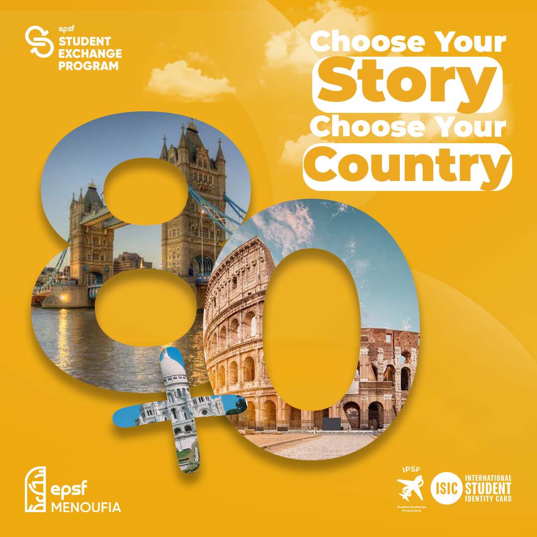 Choose Your Story, Choose Your Country.🌎
We are part of IPSF, the oldest student organization in the world, established in 1949. This represents a rich legacy, representing over 500,000 pharmacy students 

Apply now!👇🏻
forms.gle/PtTgFcNxLTFCJ3…

#SEP
#BornToExplore
#EPSF_Menoufia