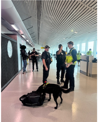 GMPMcrAirport's tweet photo. ๐ฎโ๏ธ Joint operation with UK Border Force today โ with fab detector dog Gilbert ๐พ โ led to the seizure of undeclared cash from a traveller.
Another was arrested over separate matters.
Weโre here 24/7 to keep your journey safe. ๐ฎ โ๏ธ
#GMP #UKBF #Arrested @gmpolice @GMPMcrAirport https://t.co/7mdtee72R3
