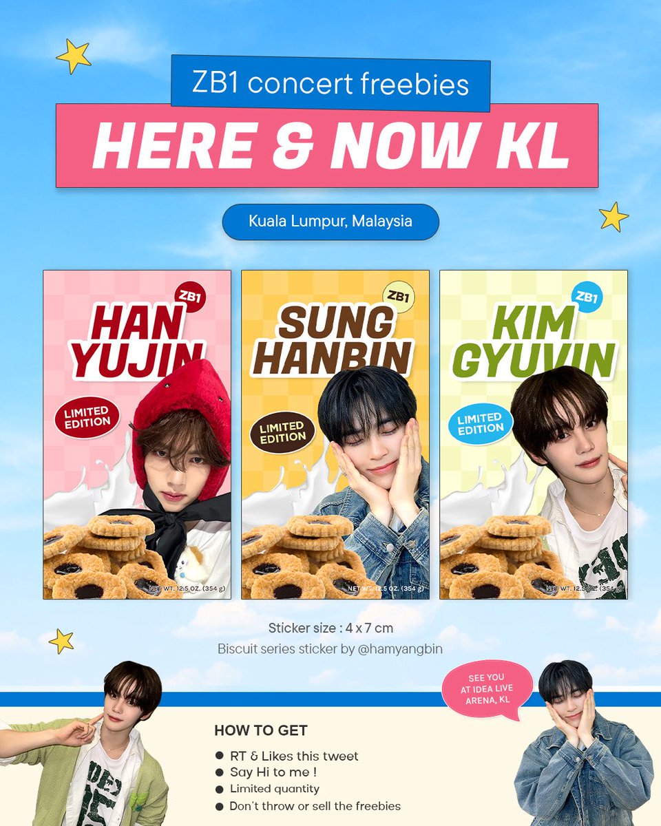 hamyangbin's tweet photo. [HELP LIKE &amp; RT]

Zb1 here&amp;now in KL #ZB1inKL 
Biscuit series sticker by @hamyangbin 
limited quantity!

📍idea live arena, KL
⏰ TBA
🍀 kindly say hello and find me to get the freebies

#ZB1HEREandNOW #ZB1inKL https://t.co/Pw4TAZRLNi