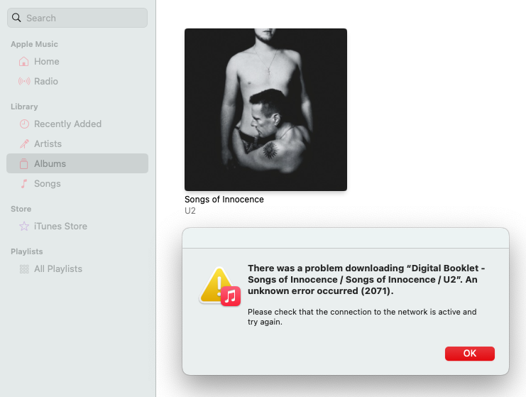 CultureDoug's tweet photo. Cursed machine still trying to download the U2 album from 2014. I will not be free in this lifetime. https://t.co/0Wkdvn00JD