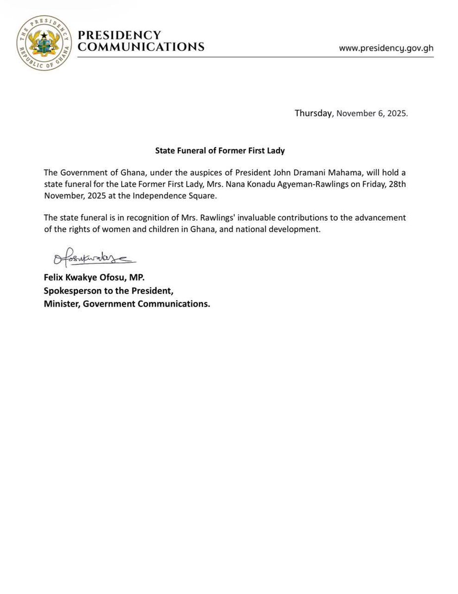 Late Former First Lady gets State Funeral