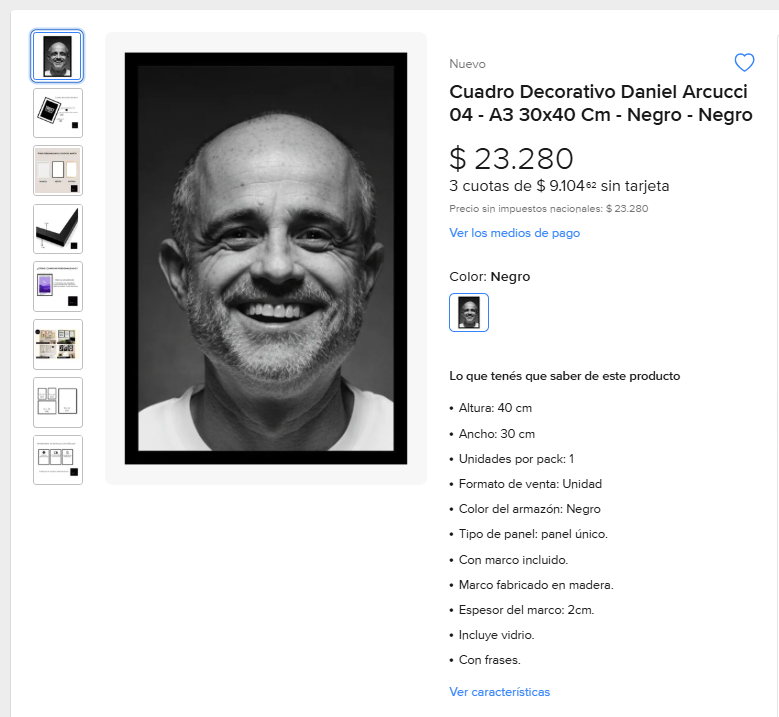 Estaba buscando un marco para una lámina y me encontré esto. 
Imaginate entrar a la casa de alguien y que tenga una foto gigante de Arcucci colgando de la pared.
Que miedo.