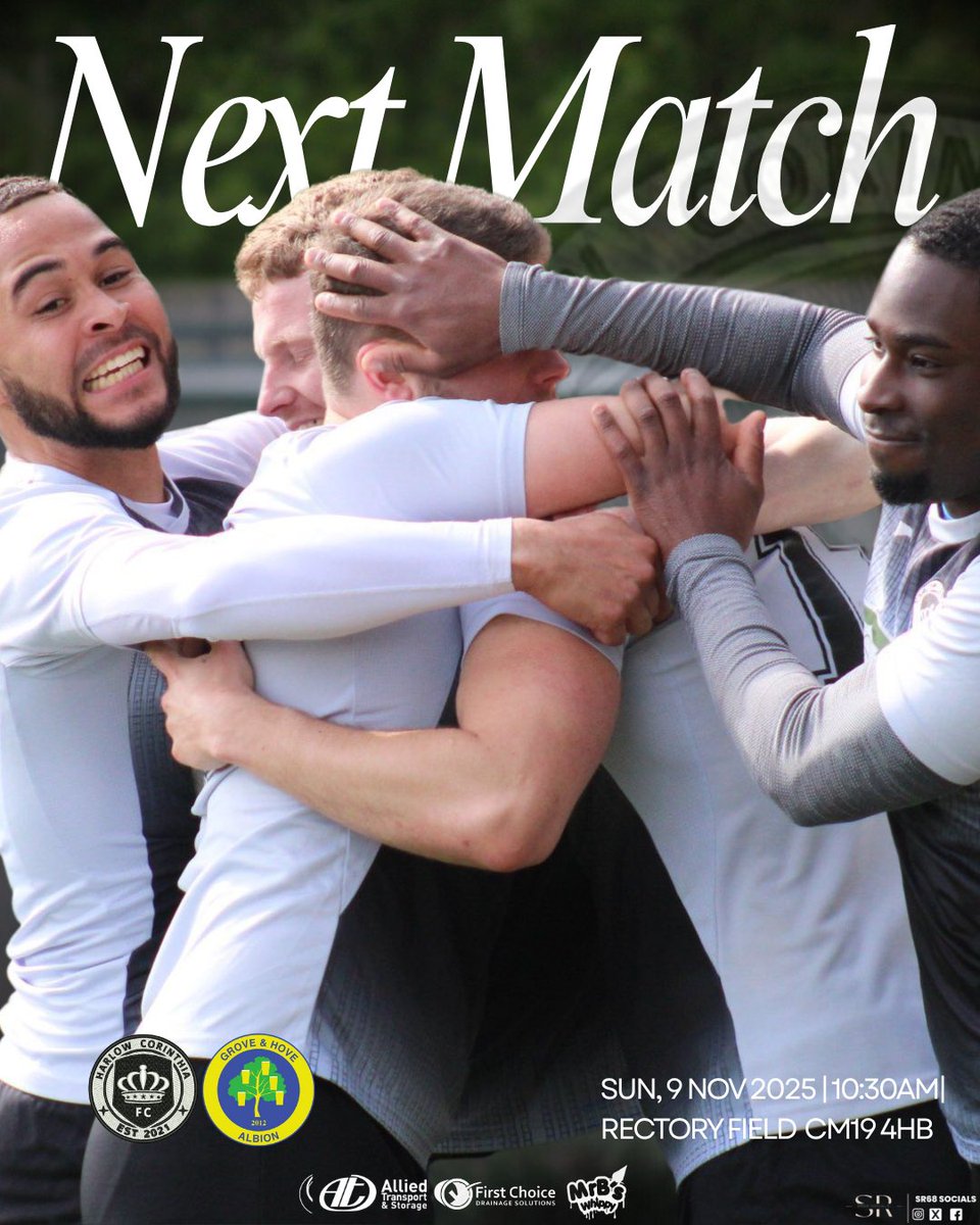𝐵𝒶𝒸𝓀 𝒜𝓉 𝐻𝑜𝓂𝑒 🏟️

We Are Back On Sunday As We Host Grove &amp; Hove Albion FC In Groups Of The Cup As We Look To Make A Statement And Progress To The Knockouts ⚪️🟡 

@mrbwhippy
@alliedtransportltd 
@fcdrainage 

📱 @sr68_socials 

#uptherinth #harlowcorinthia