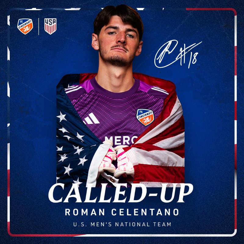 fccincinnati's tweet photo. Roman Celentano is suiting up for the Stars and Stripes. 🇺🇸

@USMNT | #AllForCincy