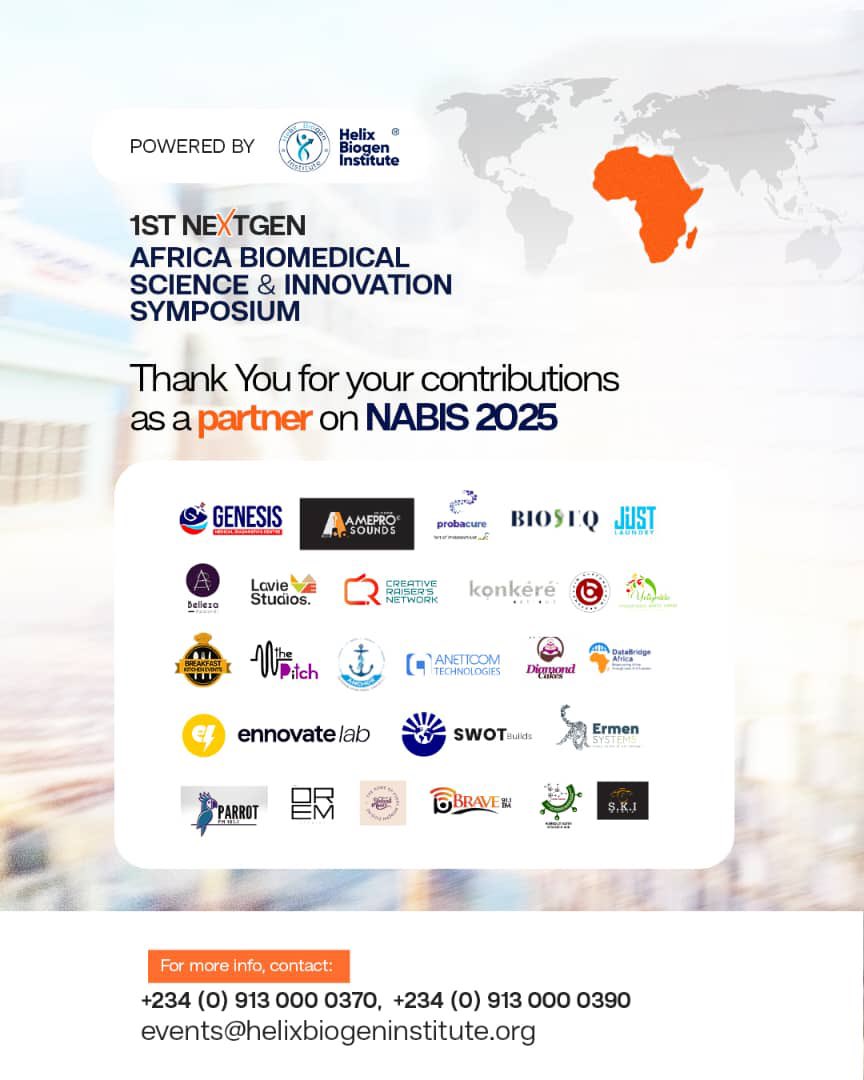 A massive thank you to our amazing sponsors and partners for powering the success of the 1st NextGen Africa Biomedical Science &amp; Innovation Symposium (NABIS 2025).

Together, we’re building a stronger scientific future for Africa. 🌍🔬

#NABIS2025 #BiomedicalInnovation #Science