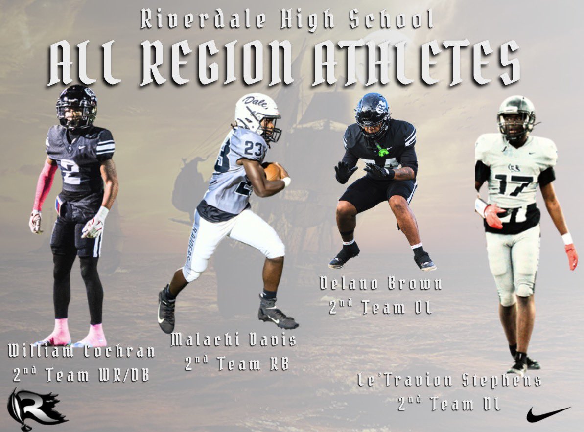 dalerecruit160's tweet photo. Proud to announce our Riverdale Raiders who earned All-Region recognition this season! Huge shoutout to these athletes for their hard work, leadership, and dedication on and off the field! @Malachi_Davis23 @Letravion_17 @RecruitGeorgia @NEGARecruits @BallCoachHP 
#BurnItDown https://t.co/Zo7hDS6xRc