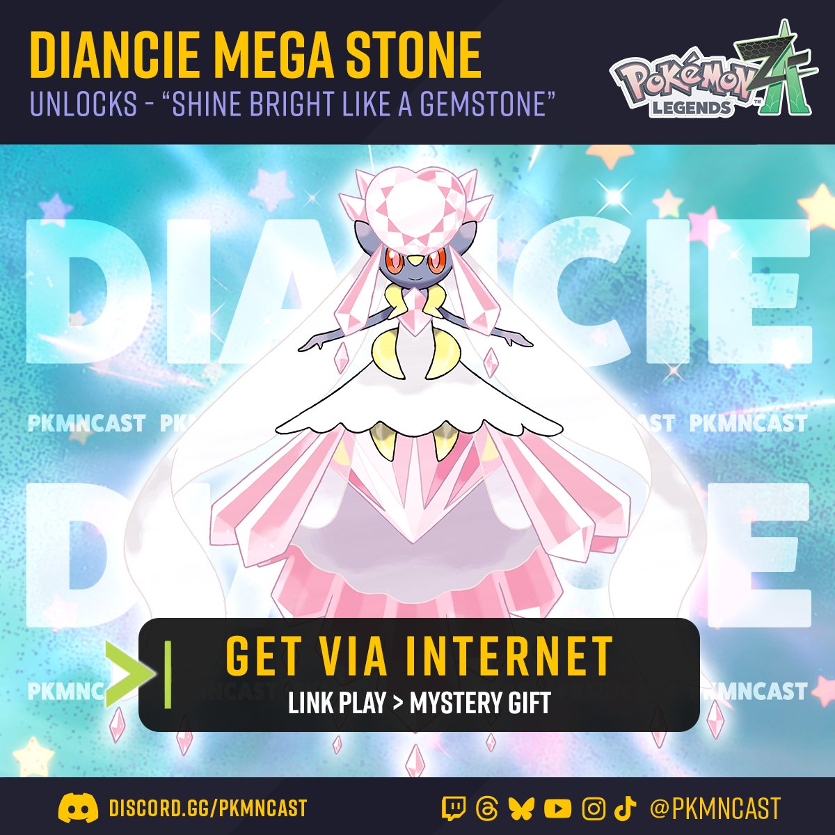 Trainers can claim a Diancite Stone through the Mystery Gift in the Pokémon Legends: Z-A. 

This Diancite stone unlocks the side mission titled “Shine Bright like a Gemstone.”

Completing this mission allows players to add Diancie to their team.