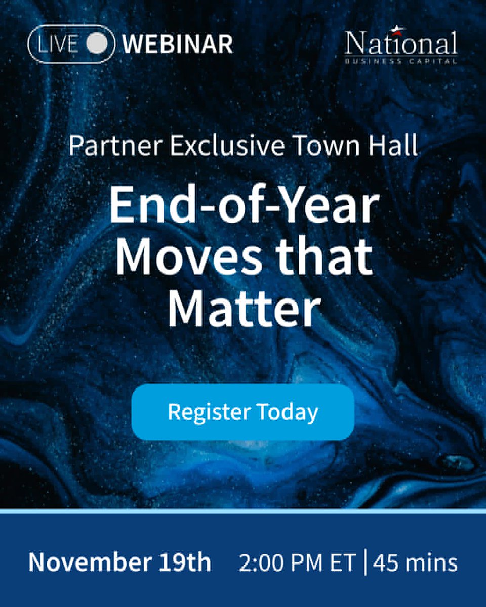 Join our CEO, Joseph Camberato, for a 45-minute Town Hall where he’ll break down the plays helping our partners and their clients close BIG before December 31.

📅 Wednesday, November 19, 2025
🕑 2:00–2:45 PM EST

👉 Register today to secure your spot: nationalbusinesscapital.com/end-of-year-mo…