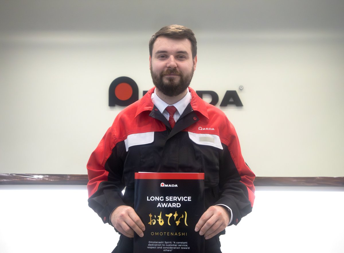We are pleased to congratulate Matthew Hall on reaching the significant milestone of 10 years of service with Amada UK.

Matt began his career with Amada as an apprentice, during which he gained valuable experience by rotating through various departments across the business. His