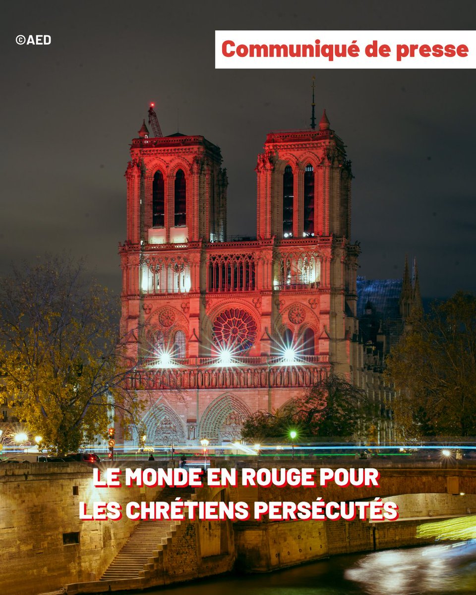 ✨ Le monde en rouge pour les chrétiens persécutés 🔴

Du 14 au 21 novembre, des monuments du monde entier s’illumineront en rouge, couleur du sang des martyrs, pour rappeler qu’aujourd’hui encore, 1 chrétien sur 6 vit dans un pays où la liberté religieuse est bafouée.

🙏
