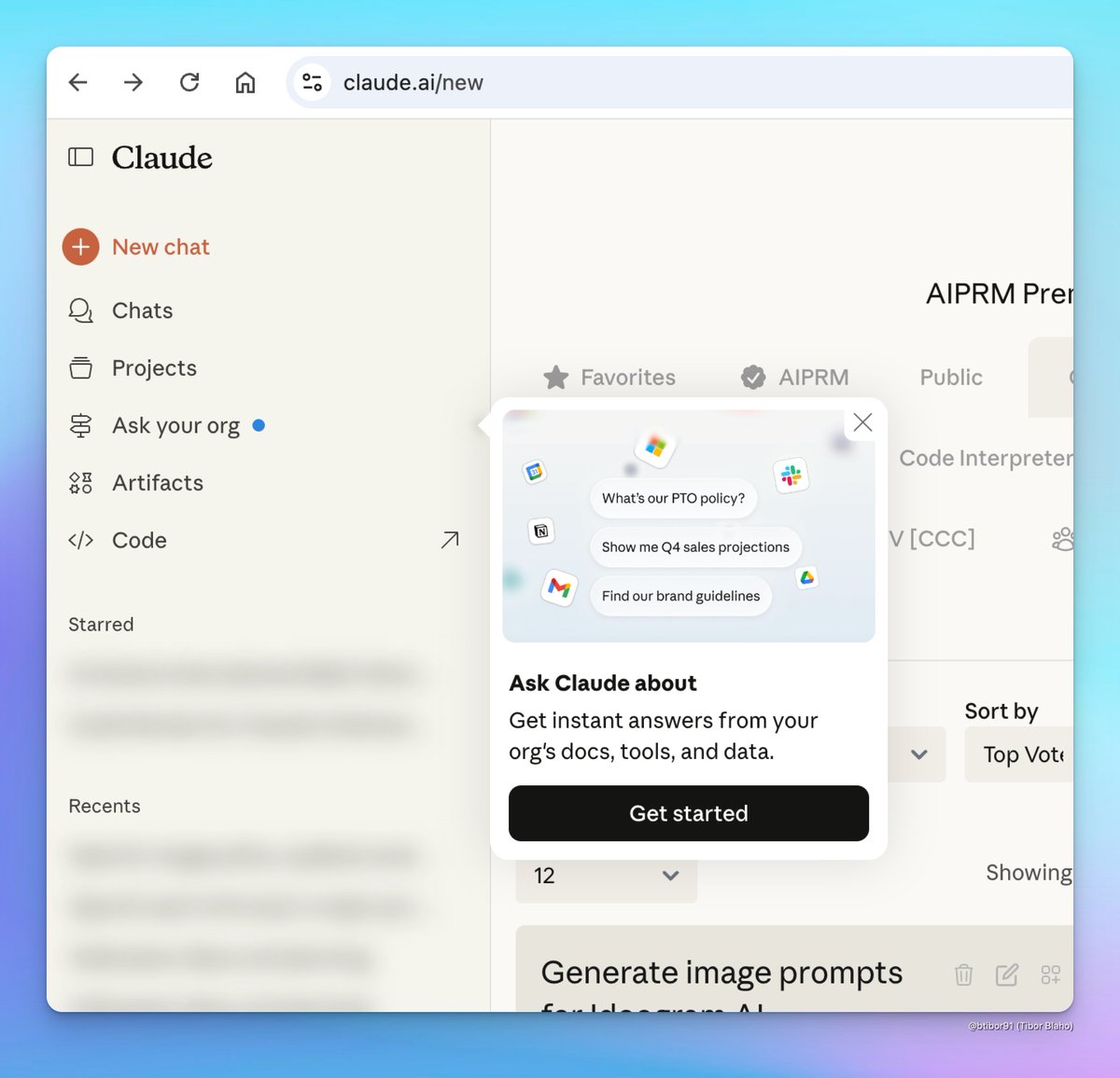 Claude web app has a new "Haystack" announcement - "Get instant answers from your org's docs, tools, and data."