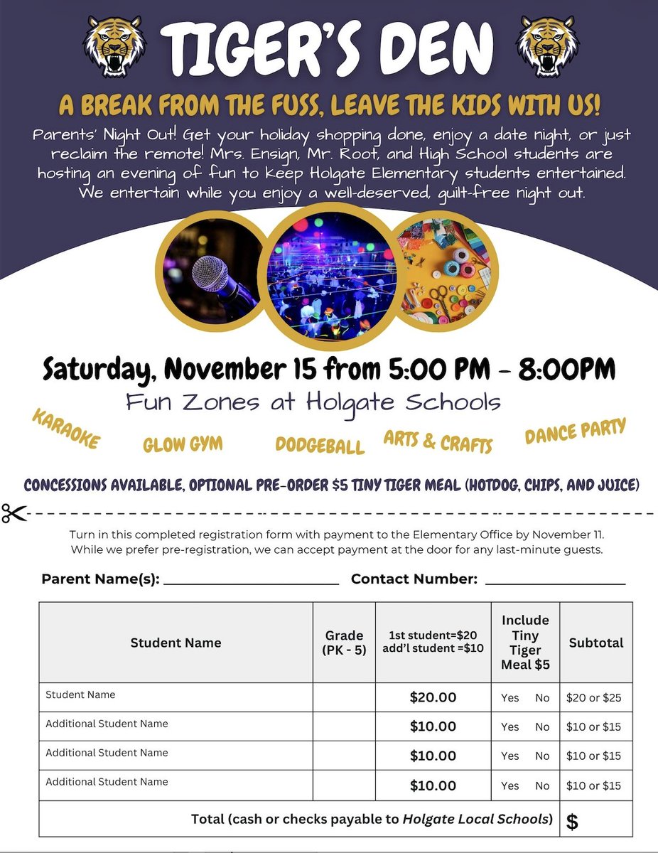 Tiger&amp;#39;s Den - Parents&amp;#39; Night Out! psqr.io/1W8bfa85Cx via <a href="/ParentSquare/">ParentSquare</a>