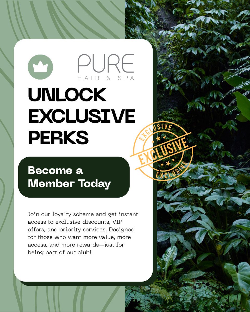 #Ad : <a href="/PureHairSpa1/">Pure Hair & Spa UK</a> - Are you a VIP yet? 💛
Join our Pure VIP Club - a little luxury for our most loyal guests
Enjoy exclusive perks, rewards, and a few little surprises along the way!
✨ Enjoy birthday treats &amp; surprises
Join today!💌 DM us or 📞 Call 0121 3532738