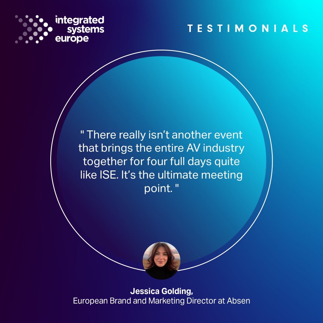 ISE_Show's tweet image. “There really isn’t another event that brings the entire AV industry together like ISE.”
Jessica Golding, Absen
Join us ➡️ iseurope.org/?actioncode=is…
#ISE2026 #PushBeyond #ProAV