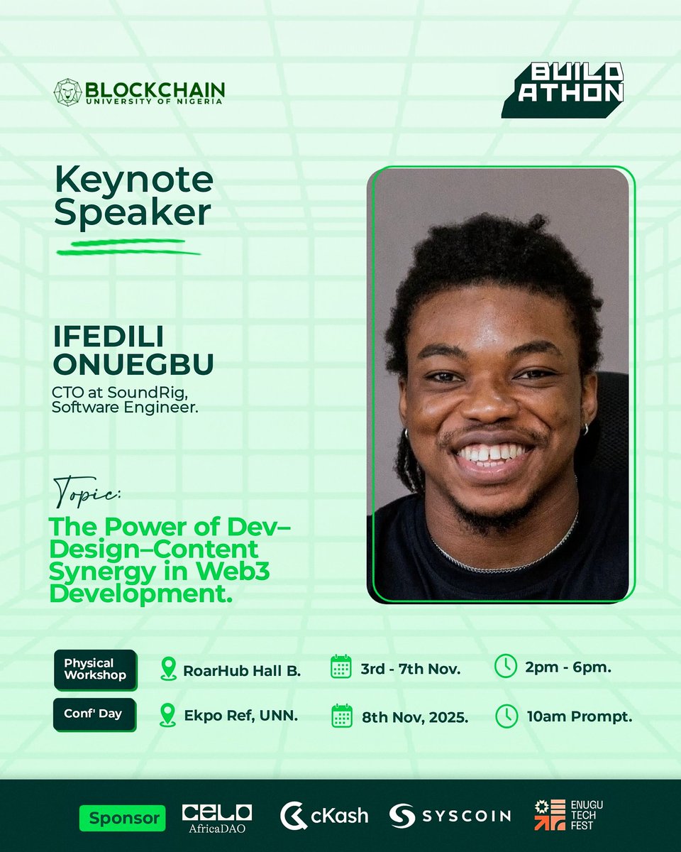 BlockchainUNN's tweet image. @SauceCodee is coming through as one of our Keynote Speakers for Buildathon! 🚀🚀

He’s set to break down what really happens when devs, designers, and creators stop working in silos and start building together. Trust us, you want a seat for this one! 

📍Ekpo Ref, UNN
🗓️ Nov…