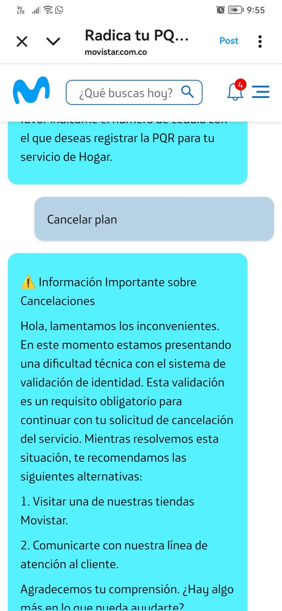Ocarango0's tweet photo. @MovistarCo tiene esta auto respuesta cuando uno trata de cancelar el plan y son las únicas alternativas que dan para realizar la solicitud en la línea, después de pedir datos intentar retener, te pasan a un boot que tampoco te permite realizarlo @Ministerio_TIC @suo qué hacer? https://t.co/kwjRAE1auM