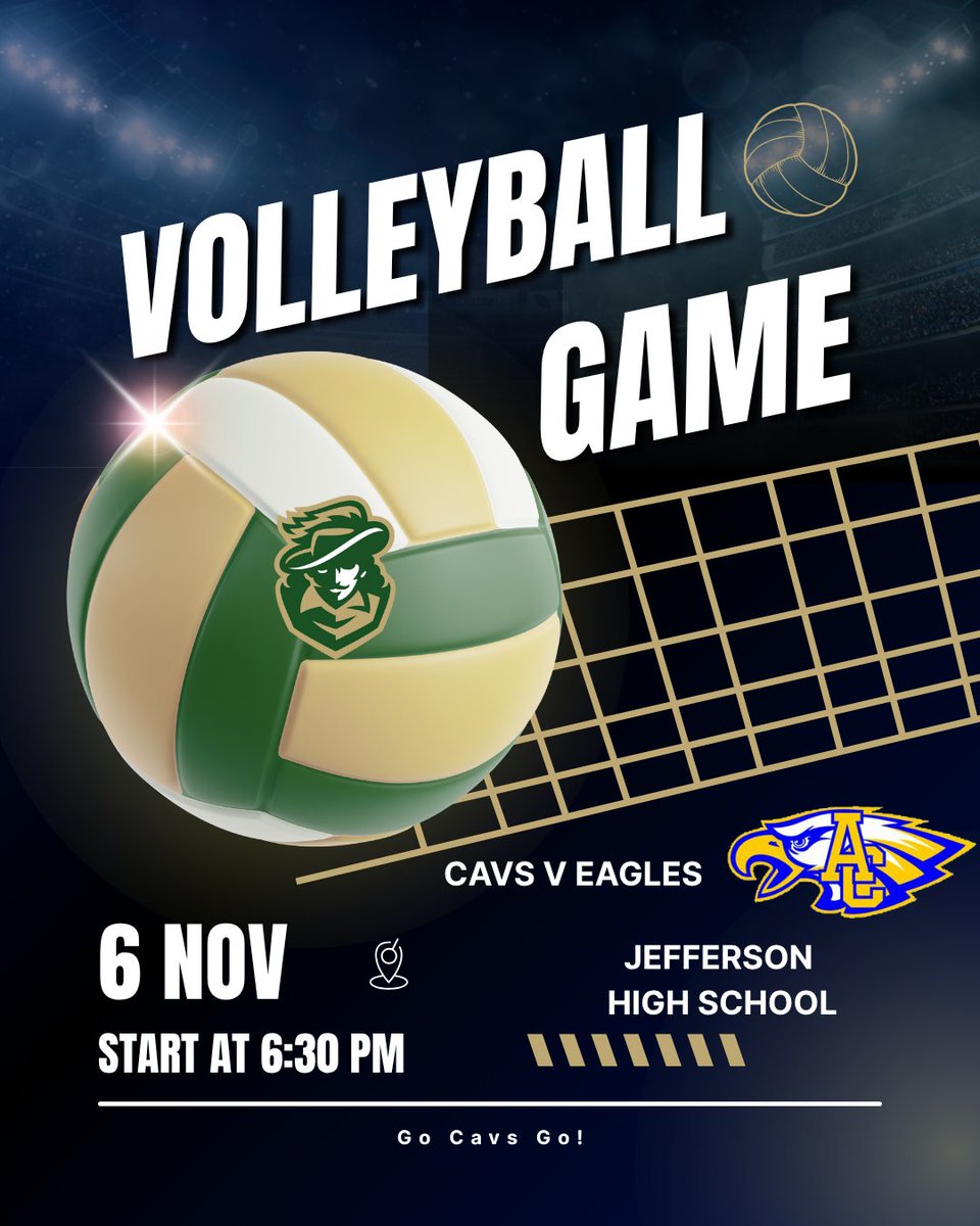 🏐 Game Day, Cavs! 💚💛

Our JHS Volleyball team hosts AC tonight for Senior Night! Let’s pack the gym and show our support for our seniors and the entire team!
🕡 Varsity Match: 6:30 PM
🎥 Livestream: youtube.com/@jeffersonhigh…
Let’s go, Cavs! 💪 #CavNation #SeniorNight #GoCavs