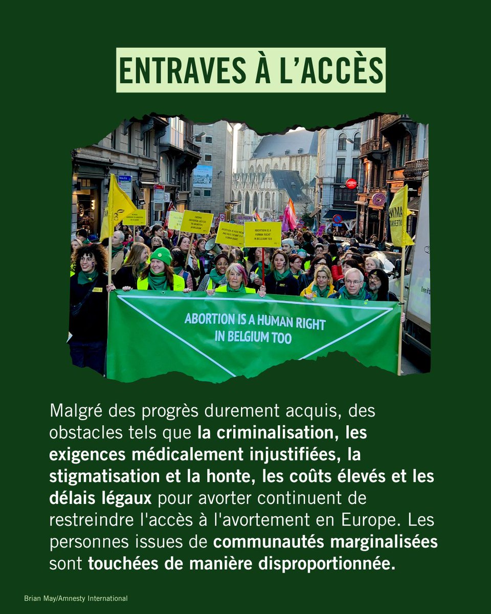 En #Europe, l’accès à l’#avortement reste menacé.
En #Belgique, sanctions, délai trop court &amp;  démarches fastidieuses privent de nbreuses personnes d’un soin de santé essentiel. Amnesty appelle à dépénaliser ce soin &amp; supprimer les entraves à son accès 👉🏾amnesty.be/infos/actualit…