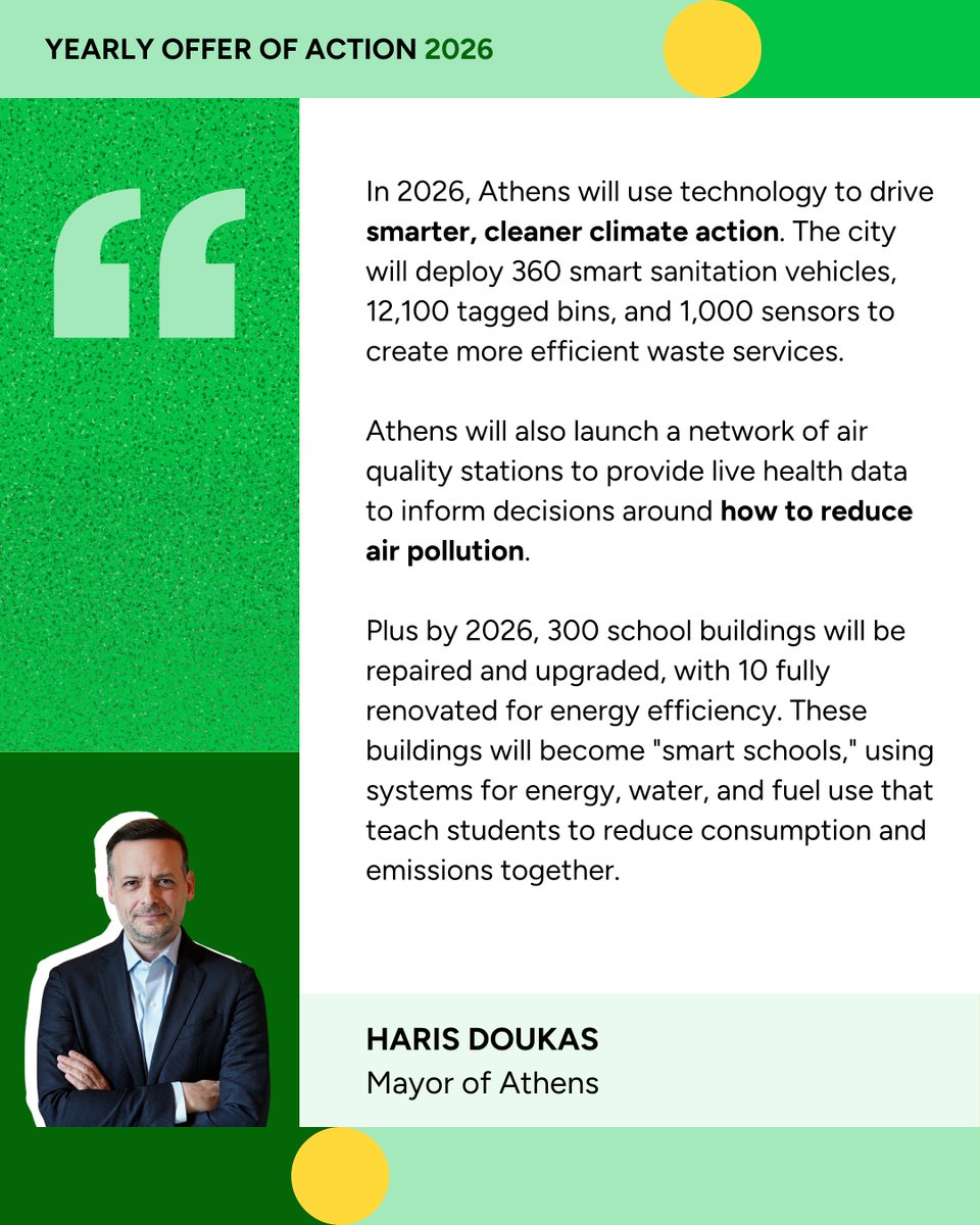 Building the sustainable cities of tomorrow starts today.

Mayor of Athens <a href="/h_doukas/">Haris Doukas</a> has pledged to launch a network of air quality stations, deploy sanitation vehicles and upgrade 300 schools for energy efficiency.

#WMS25