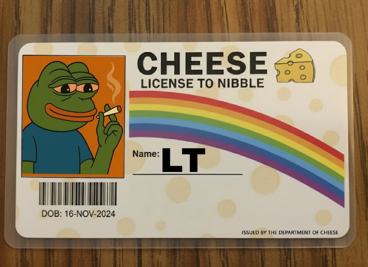 Congratulations <a href="/cuLTrre/">LT</a>! You have officially been awarded your $CHEESE license to nibble! 🧀💊