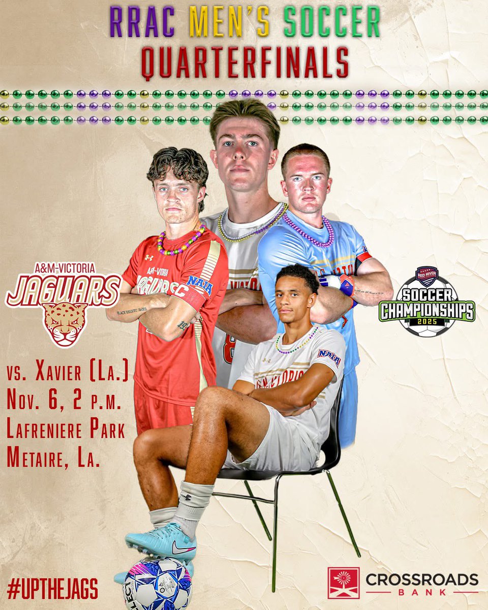 Time to raise some chaos in the Crescent City

RRAC Quarterfinals
🆚Xavier (La.)
🏟 Lafreniere Park
📍Metaire, La.
⏰2 p.m.
📊TAMUVJaguars.com
(No stream)

#UpTheJags