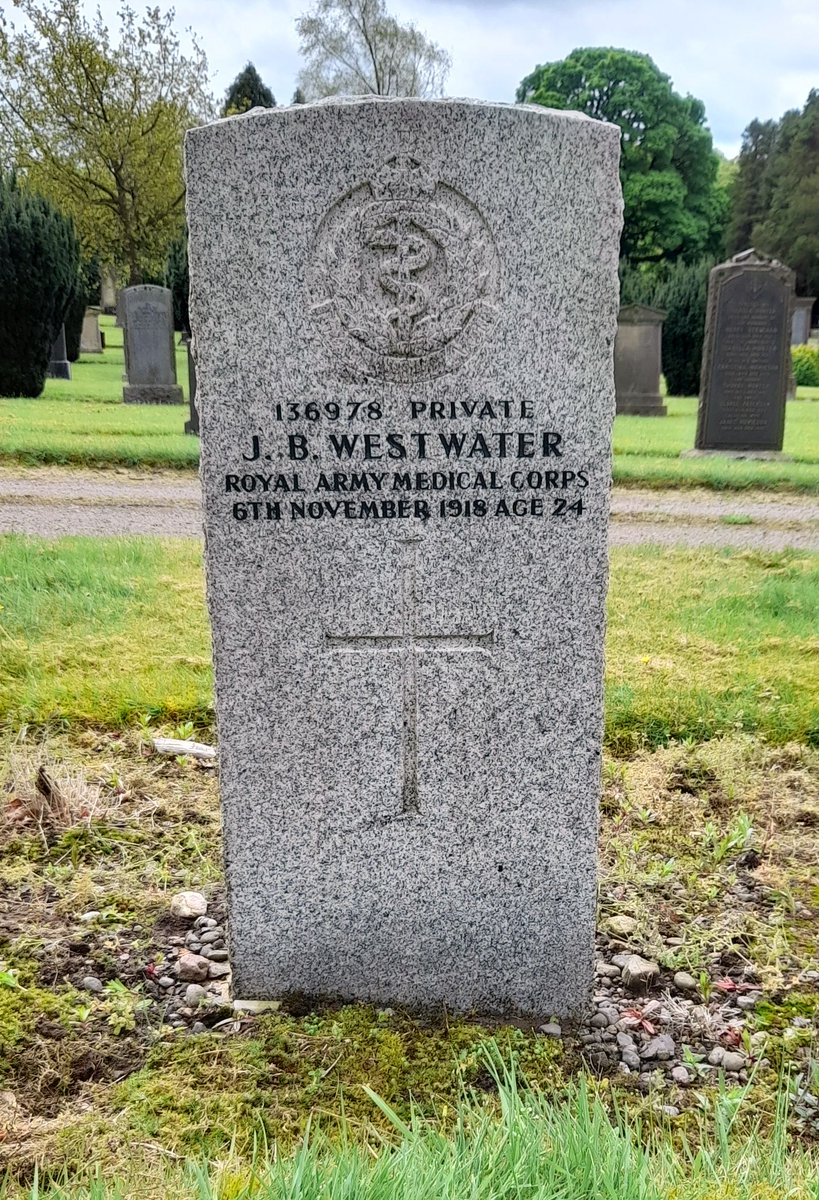 BrianWITGuy's tweet image. Pvt James Bowie Westwater died #OTD 1918 of influenza 6 days before Armistice Born May 1 1894  Tillicoutry to James &amp;amp; Isabella &amp;amp; was a railway clerk Enlisted 6th Dec 1916 Seved in Argyll &amp;amp; Sutherland Highlanders &amp;amp; Royal Army Medical Corps @cwgc grave at one of my #EOHO cemeteries