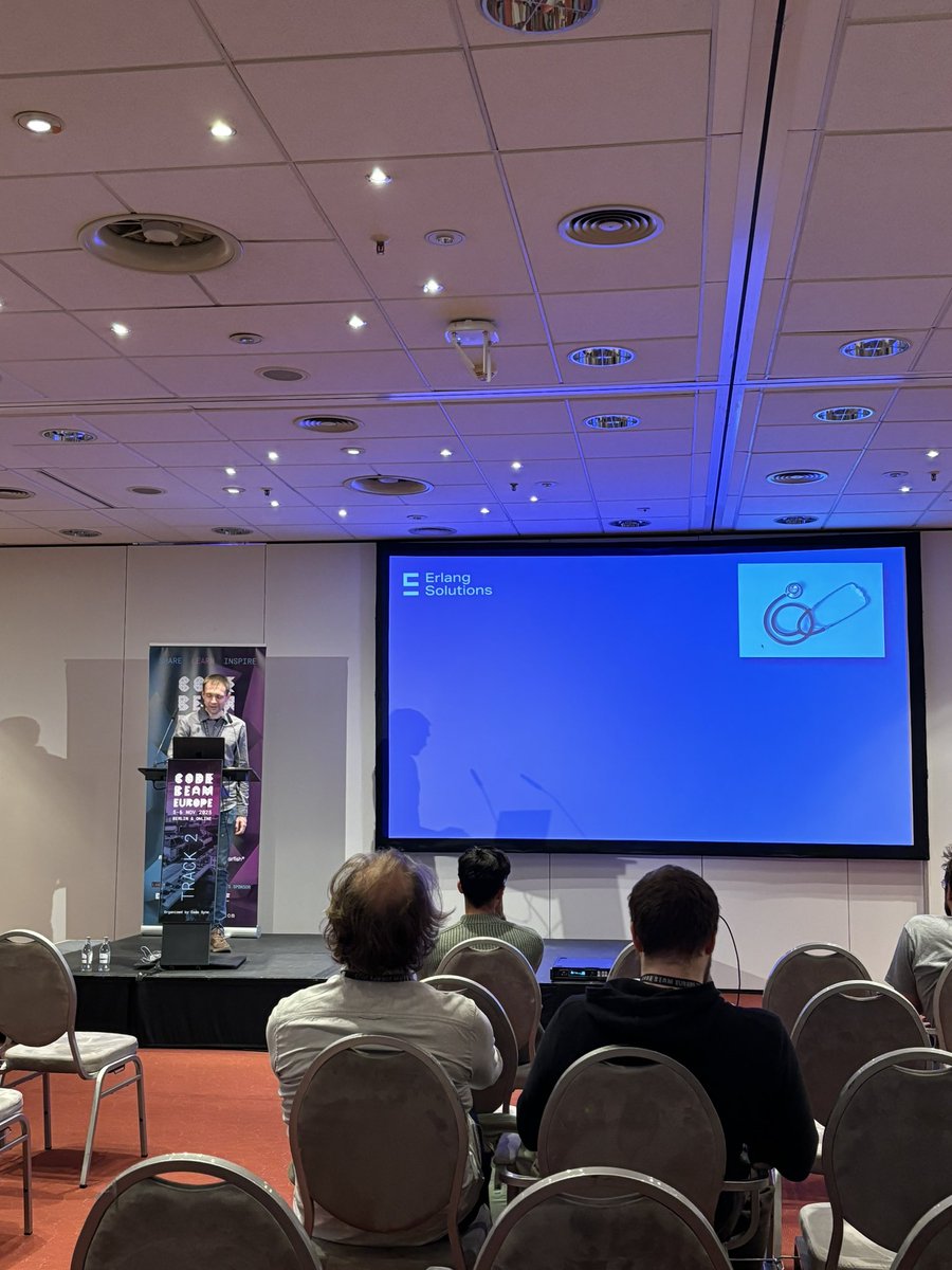 ErlangSolutions's tweet image. “The (Erlang) Doctor is in.” 🩺

Paweł Chrząszcz is on stage at Code BEAM Europe presenting his talk ‘Making your system debuggable - lessons from Erlang Doctor’ 🇩🇪 @CodeBEAMio