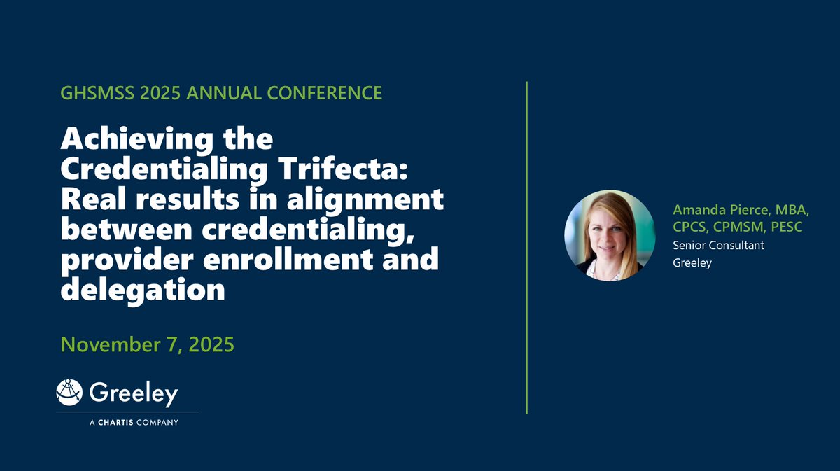 ChartisQuality's tweet image. Ready to optimize your credentialing process? Our Senior Consultant Amanda Pierce will discuss how to drive meaningful results by aligning credentialing, provider enrollment, and delegation at tomorrow’s #GHSMSS 2025 Annual Conference. bit.ly/43ft8dd