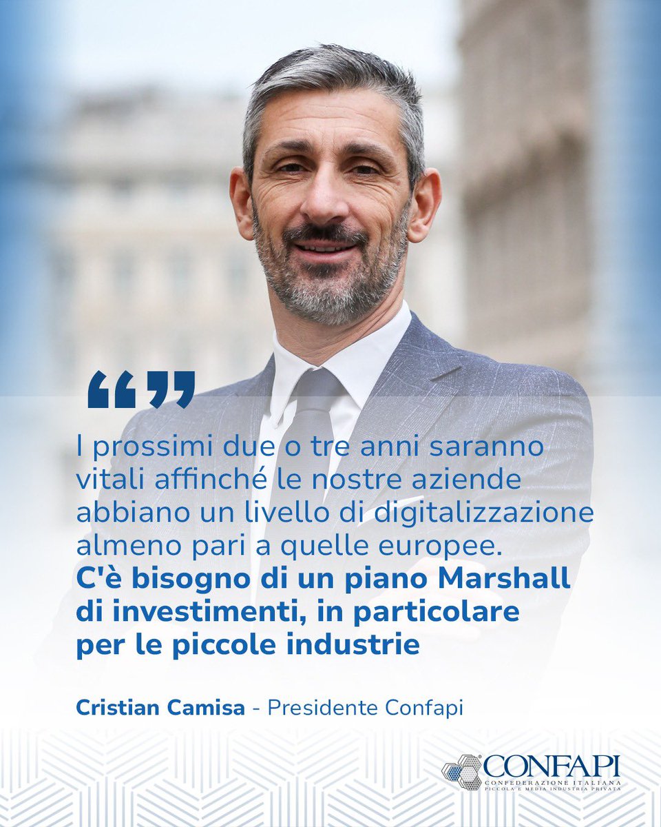 Confapi's tweet image. &quot;Il tema dell&apos;innovazione e della digitalizzazione è l&apos;unico modo per andare a aumentare la produttività e a diminuire quei gap che noi abbiamo nei confronti della grande industria, ma anche nei confronti della piccola e media industria europea&quot;.  @CristianCamisa