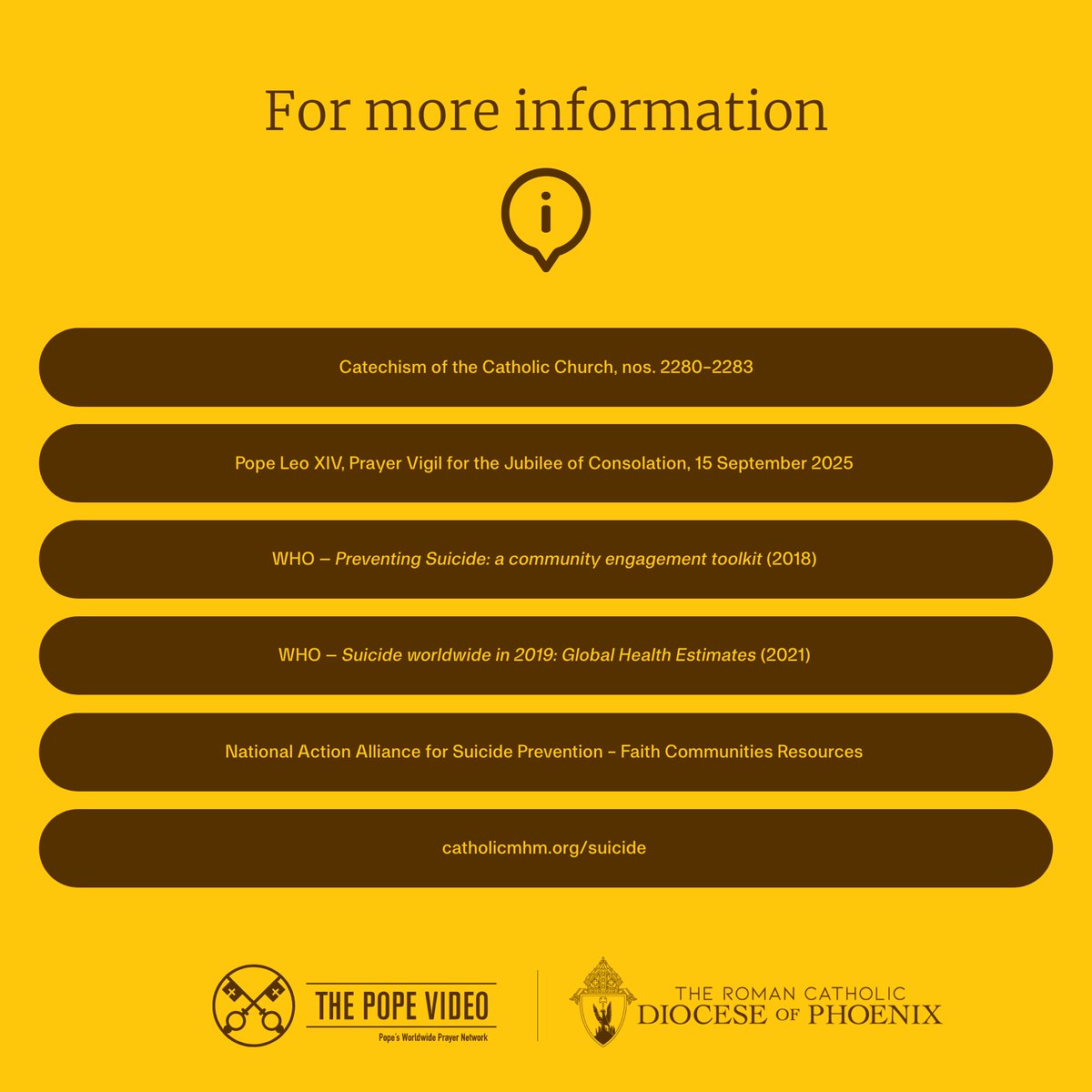 #Prevention #Suicide #Community
#ThePopeVideo 
#ClickToPray 
#PrayTogether
<a href="/Pontifex_en/">Pontifex</a>
<a href="/popesprayer_en/">Pope’s Worldwide Prayer Network - Vatican</a>
<a href="/PhoenixDiocese/">Phoenix Diocese</a>