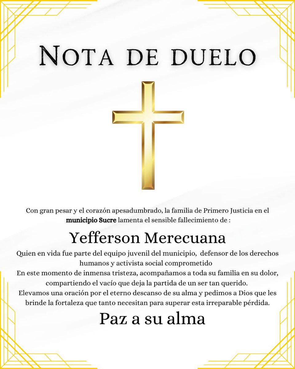 Con profundo pesar, lamentamos la partida de Yefferson Merecuana. 

Nuestras más sinceras condolencias a sus familiares y seres queridos. Paz a sus restos.