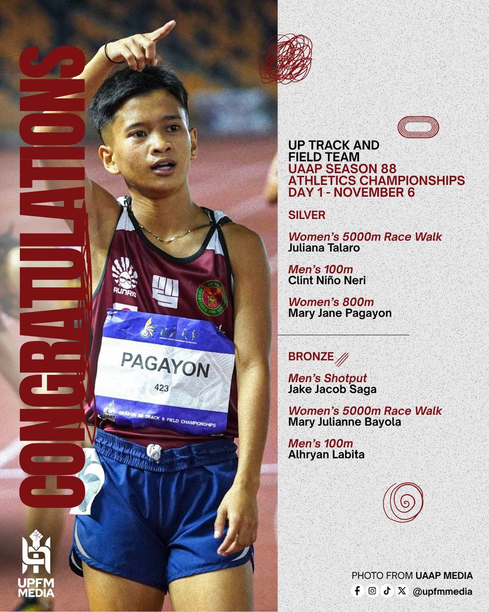 upfmmedia's tweet photo. TRAILBLAZERS ⚡️ 

These @UPTFT stars shined in the first day of the #UAAPSeason88 Athletics Tournament 💚❤️ Congratulations! 🥈🥉

#UPFight✊🏼 #StrongerWithAllSports💪🏼 #UPTFT https://t.co/DcfDe59rK1