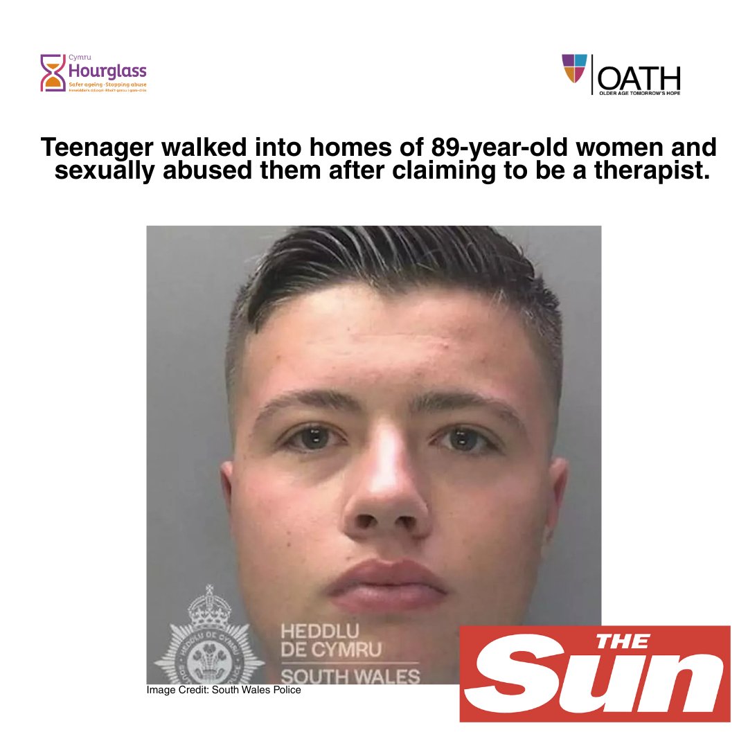 A teenager tricked his way into the homes of older elderly women by posing as a therapist &amp; masseuse, then sexually assaulted them. Older people deserve safety. 

 If you or someone you know is at risk, speak up. Call our freephone 24/7 Helpline 0808 808 8141