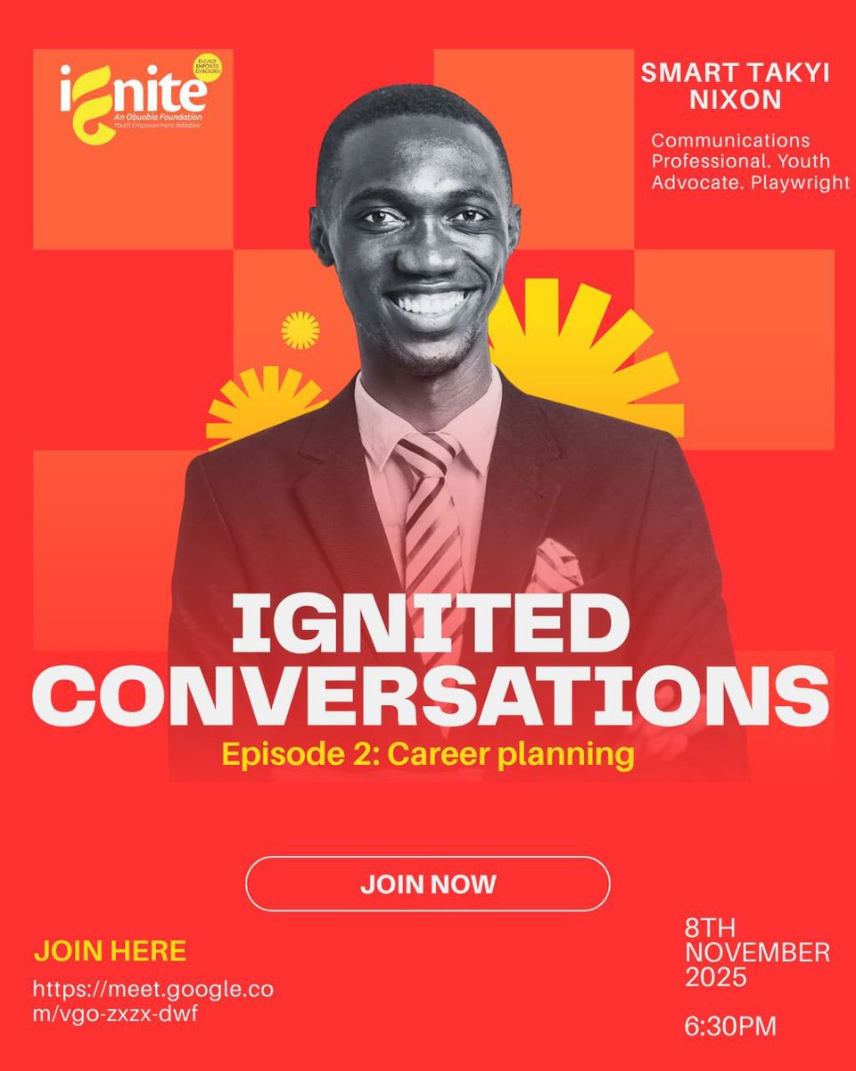We’re excited to announce the second episode of Ignited Conversations happening this Saturday! 

Guest Speaker: Smart Takyi Nixon, aCommunications Professional, Youth Advocate &amp; Playwright.

Don’t miss another powerful session of Ignited Conversations!