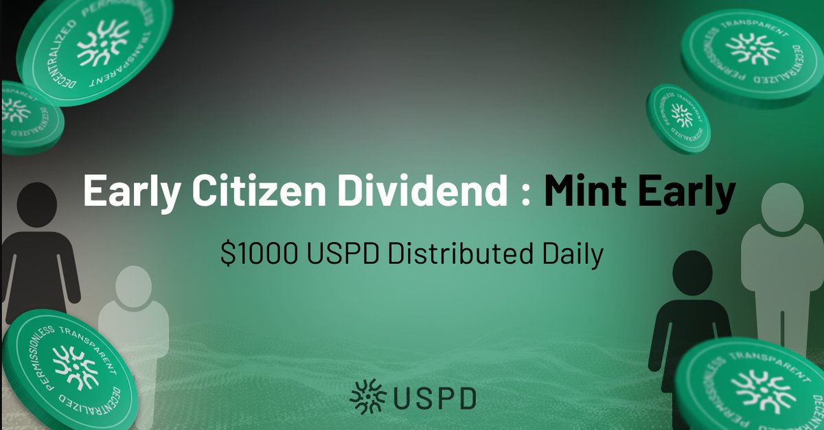Early Citizen Dividend: Mint Early. Why? 🤔

Loyalty pays.

We distribute 1,000 $USPD daily, pro-rata. Your proportional share is bigger now than it will be later.

Claim your stake in the Decentralized Nation 👇
uspd.io