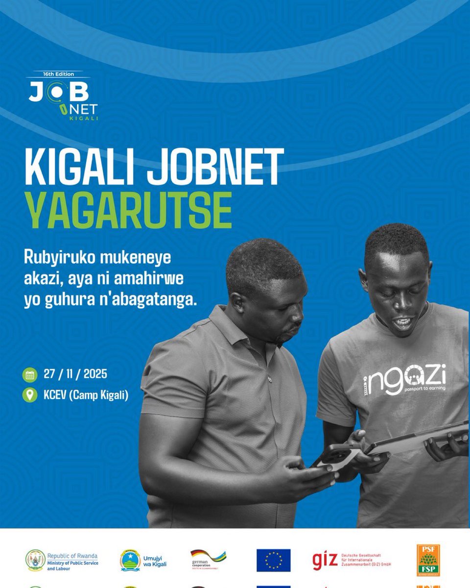 CNkulikiyinka's tweet image. 📣📣📣 Niba ushaka akazi cg wifuza
ubumenyi ku kwihangira imirimo
NTUZACIKWE: 

Ihuriro #KigaliJobNet rizabera muri KCEV (Camp Kigali), kuri 27/11/2025, rizahuza abatanga imirimo mu ngeri nyinshi nabagashaka! 

Ushobora kandi no gutangira kwiyongerera ubumenyi unyuze kuri