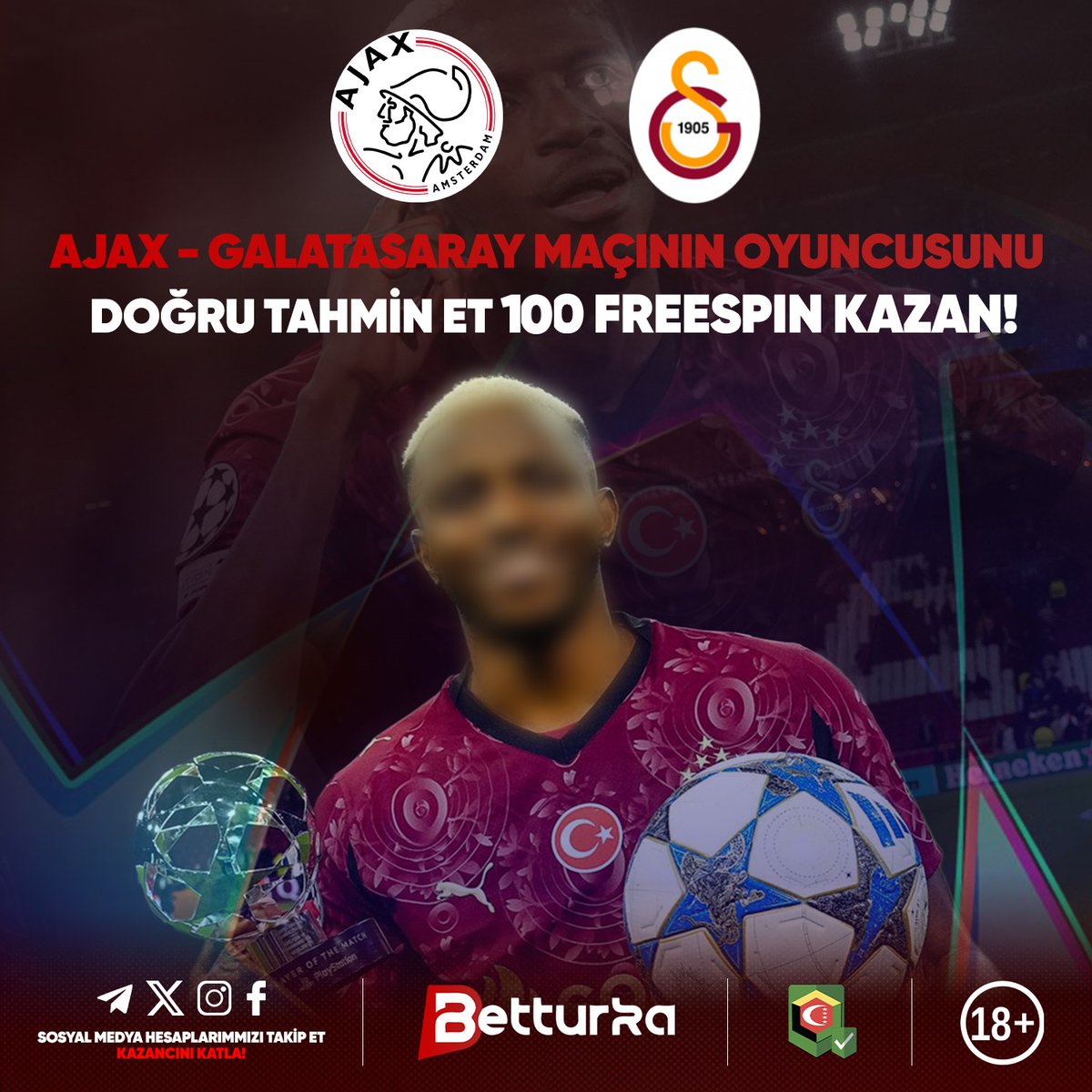 BETTURKA'DAN

👿ZOR ETKİNLİK

#Galatasaray  - #Ajax Maçının Oyuncusunu Doğru Tahmin Et

100 Free Spin Kazan 🤩

⭐️Freespinleri Kullanabilmeniz İçin Son İşlem Şartı Mevcuttur (Min. 250₺)

Tahmin ve Detaylar için Tıklayın :(turkam.link/etkinlik)