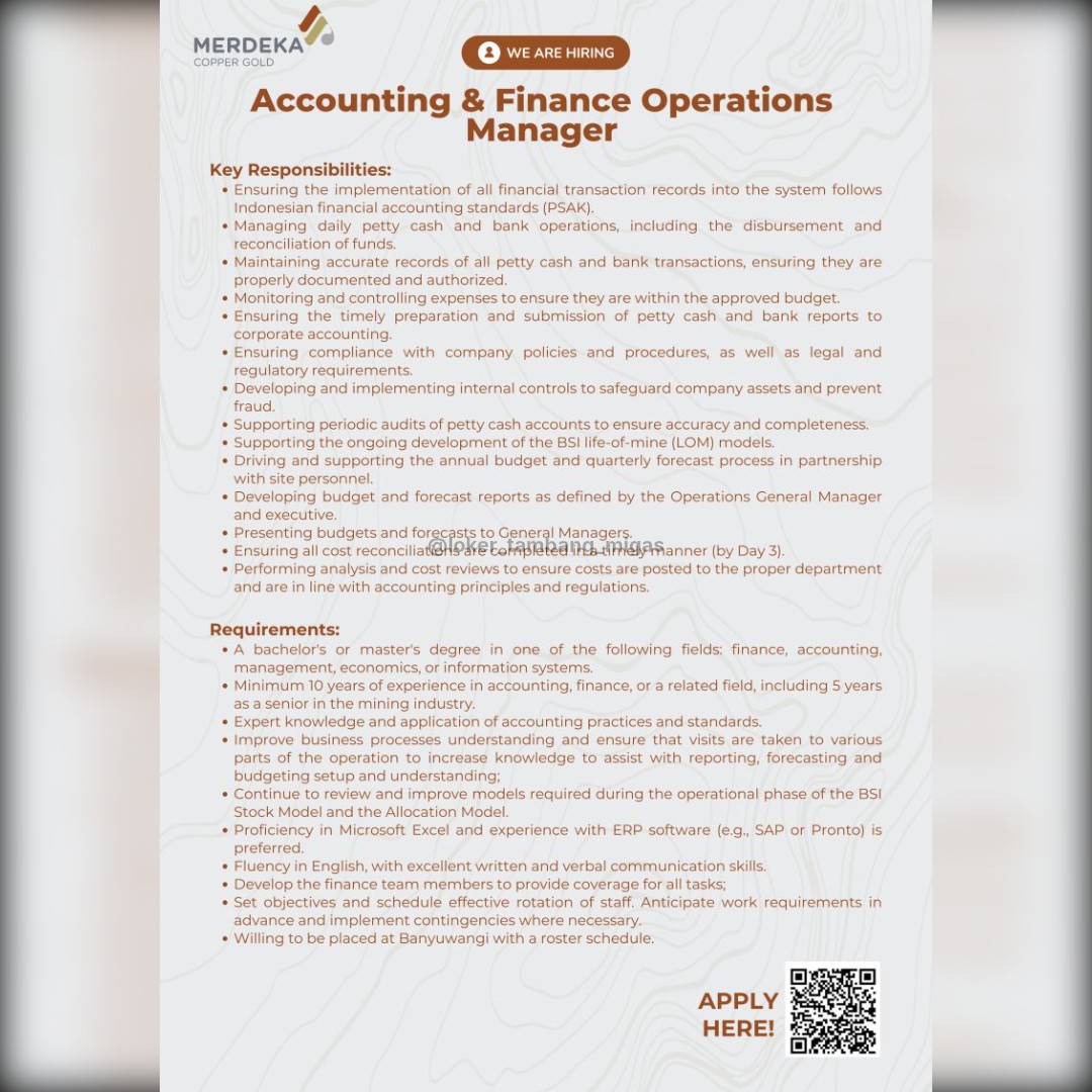 loker_minerba's tweet image. Peluang karir menanti! 🚀 Indrillco Hulu Energy (Accounting &amp;amp; Admin Staff), Merdeka Copper Gold (Accounting &amp;amp; Finance Ops Manager), &amp;amp; PT. Adiartha Swabuana (Drillship &amp;amp; Marine Crew) sedang mencari talenta terbaik. Geser ke kiri untuk detailnya! 👈 #LokerTerbaru #JobVacancy #Hire