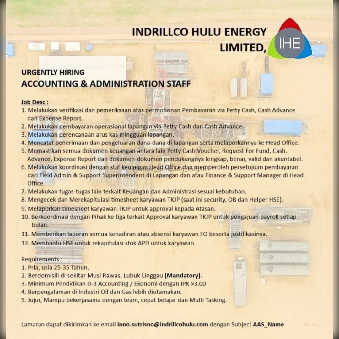loker_minerba's tweet image. Peluang karir menanti! 🚀 Indrillco Hulu Energy (Accounting &amp;amp; Admin Staff), Merdeka Copper Gold (Accounting &amp;amp; Finance Ops Manager), &amp;amp; PT. Adiartha Swabuana (Drillship &amp;amp; Marine Crew) sedang mencari talenta terbaik. Geser ke kiri untuk detailnya! 👈 #LokerTerbaru #JobVacancy #Hire