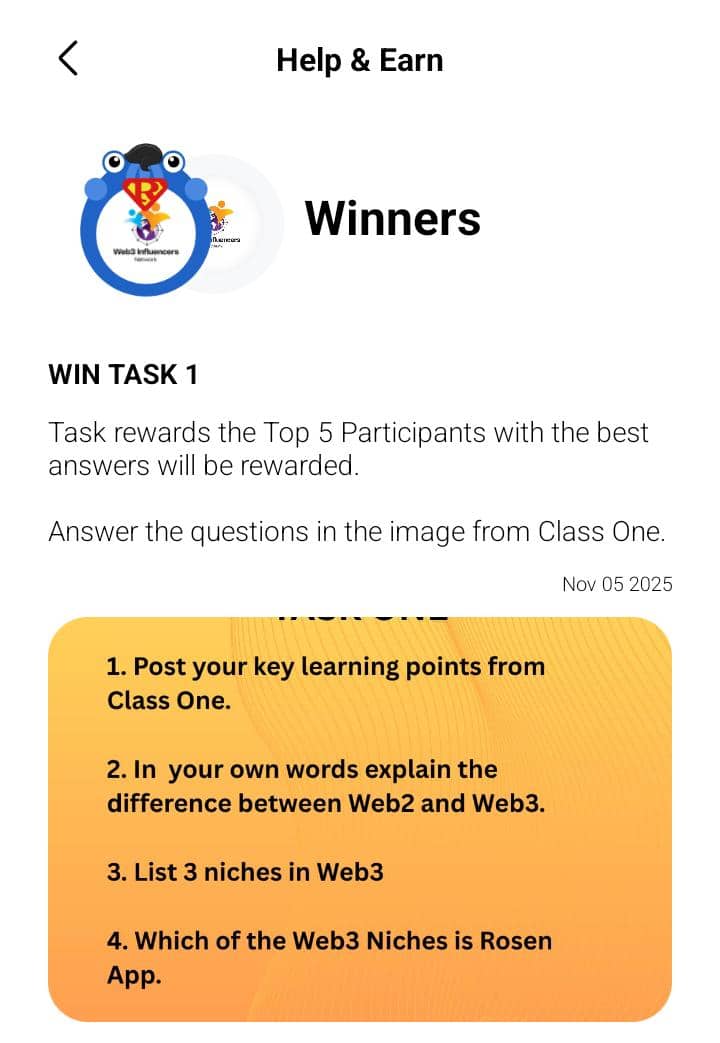 RChazuka's tweet photo. 1. How to interact with Rosen app. , the difference between Web1, Web2 and Web3. , trading cryptocurrency 
2. Web3 gives you ownership and Web2 doesn't.
3. Web3 Gaming, content creation and trading cryptocurrency, NFTs
4. Defi , content creation,Gaming ,NFTs
@web3influencer https://t.co/Dzun7Liy08