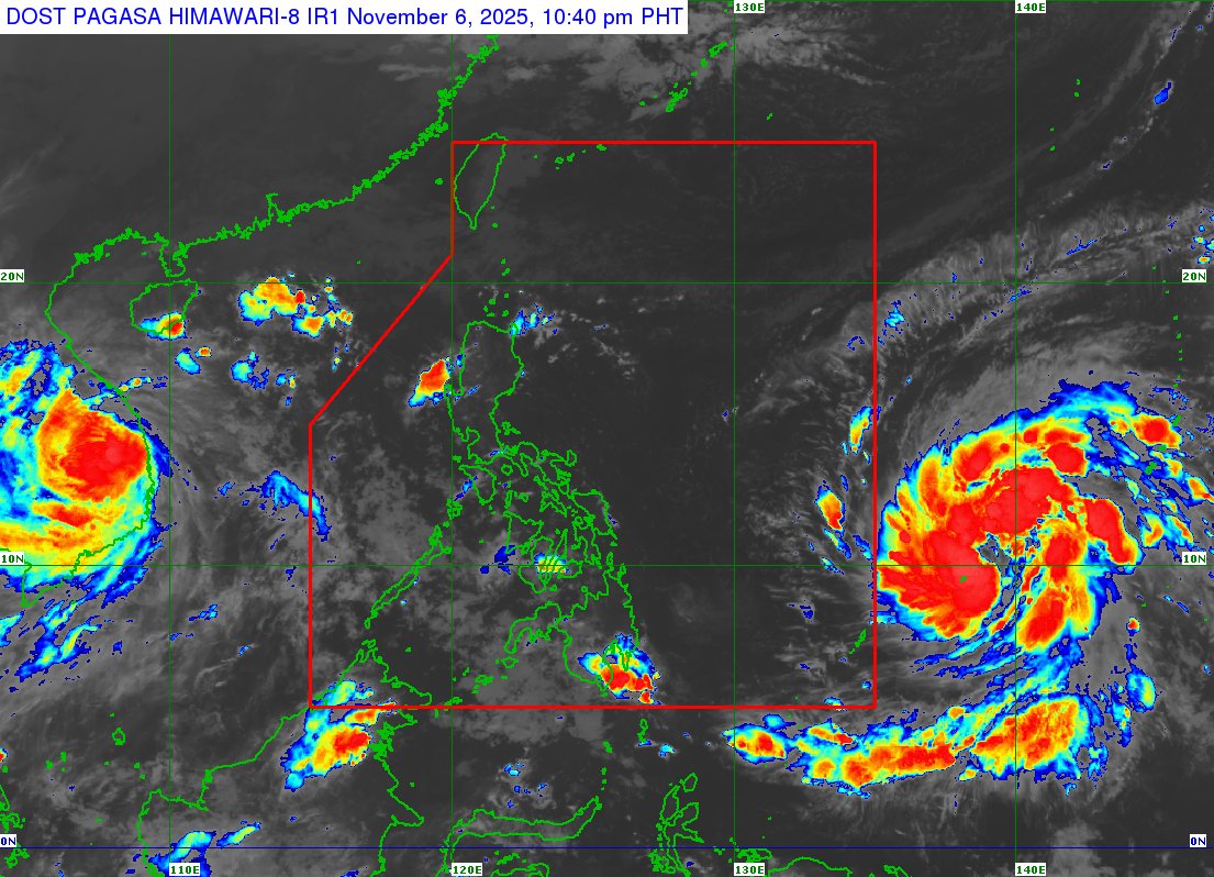 dost_pagasa's tweet photo. TROPICAL CYCLONE ADVISORY NR. 7
Tropical Storm FUNG-WONG
Issued at 11:00 PM, 06 November 2025
Valid for broadcast until the next bulletin at 11:00 AM tomorrow.

“FUNG-WONG” SLIGHTLY INTENSIFIES AS IT CONTINUES TO MOVE NORTHWESTWARD https://t.co/nHAURLba2C