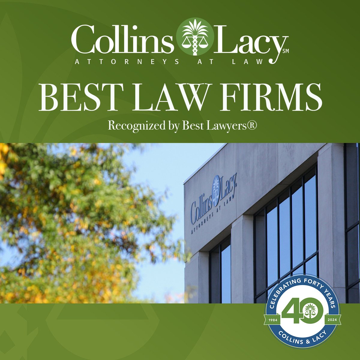 Again this year, Best Lawyers® has recognized Collins &amp; Lacy for excellence as part of their 2026 Best Law Firms® rankings. Read more in the press release: tinyurl.com/ycb59h7v