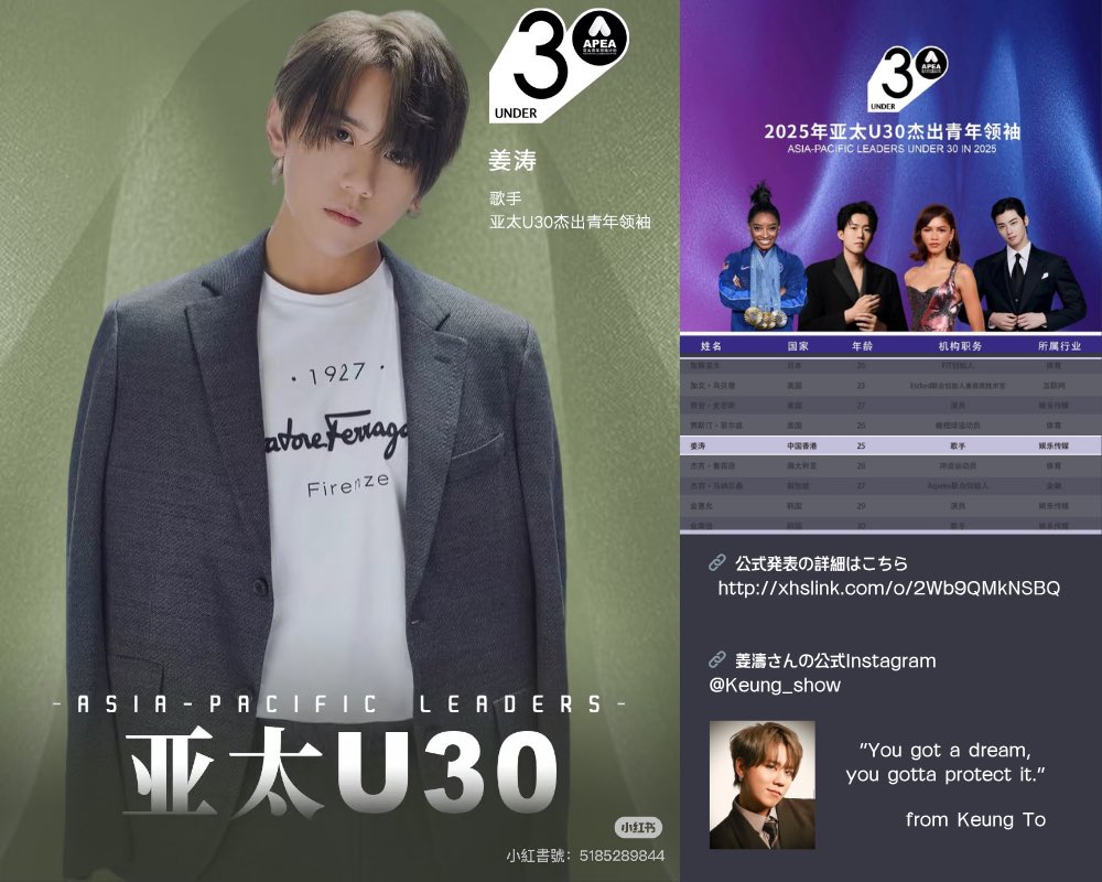 KT0430_Tokyo's tweet photo. 🌟公式発表｜姜濤（Keung To）さん、2025年「アジア太平洋U30リーダーズ」に選出おめでとうございます！

プロフィールは画像でチェックしてね！

🔗 公式発表の詳細はこちら
 https://t.co/Lt1sEbbi1w 

🔗 姜濤さんの公式Instagram 
@Keung_show

#姜濤 #keung_show #ギョントウ #うちの推し #香港 https://t.co/fINEEUe4Yh