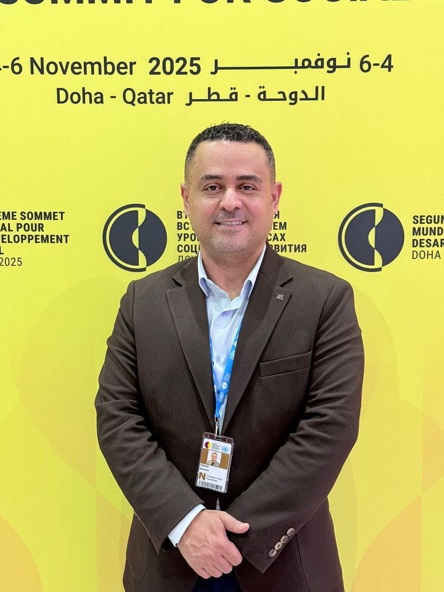 TamdeenYouth's tweet photo. Tamdeen Youth Foundation (TYF) Participates in the Second World Summit for Social Development
Tamdeen Youth Foundation (#TYF) participated in the proceedings of the Second World Summit for Social Development (#WSSD2), hosted by the Qatari capital, Doha, from November 4 to 6, 2025.
The Foundation was represented at the Summit by Dr. Khalid Al-Aazab, Advisor to the Foundation in the Gulf region, and Mr. Bashir Sinan.
Dr. Al-Aazab explained that "TYF's participation in the Summit comes to affirm its commitment to a humanitarian and developmental approach that contributes to empowering people and creating fair opportunities for all."
He added that Tamdeen Youth Foundation was keen, through its attendance, to exchange successful experiences and expertise in the fields of social development, and to expand its network of partnerships with active regional and international organizations in this field.
The Summit, held thirty years after the historic Copenhagen Summit, served as a global platform to renew international commitment to achieving social justice, combating poverty, and promoting decent work opportunities and social inclusion.
#WSSD2
#WorldSocialSummit