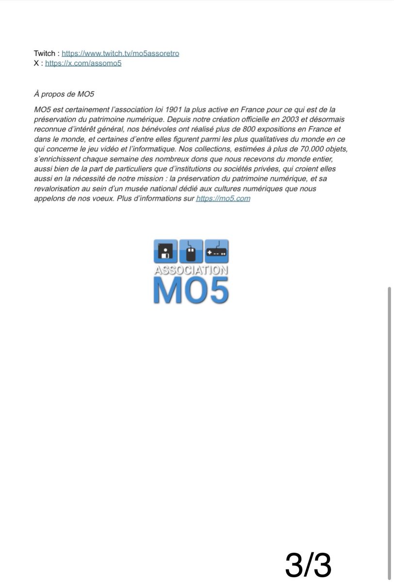 assomo5's tweet image. Comme annoncé Jeudi dernier, notre Association MO5 ouvre le Musée du Jeu Vidéo aux portes de Paris courant décembre 2025 ! 
Ce musée couvrira l’histoire des jeux vidéo et bien plus. Pour en savoir davantage, on vous invite à lire notre communiqué de presse en capture⬇️
Lien Kit…
