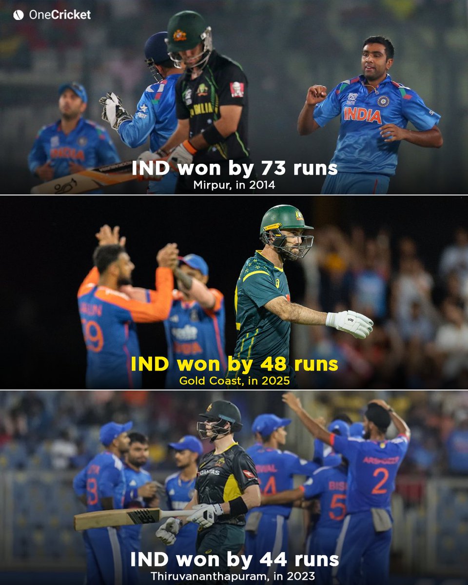 OneCricketApp's tweet image. India&apos;s biggest wins against Australia in T20Is (by Runs).

#SuryakumarYadav #AUSvsIND #ShubmanGill #Cricket