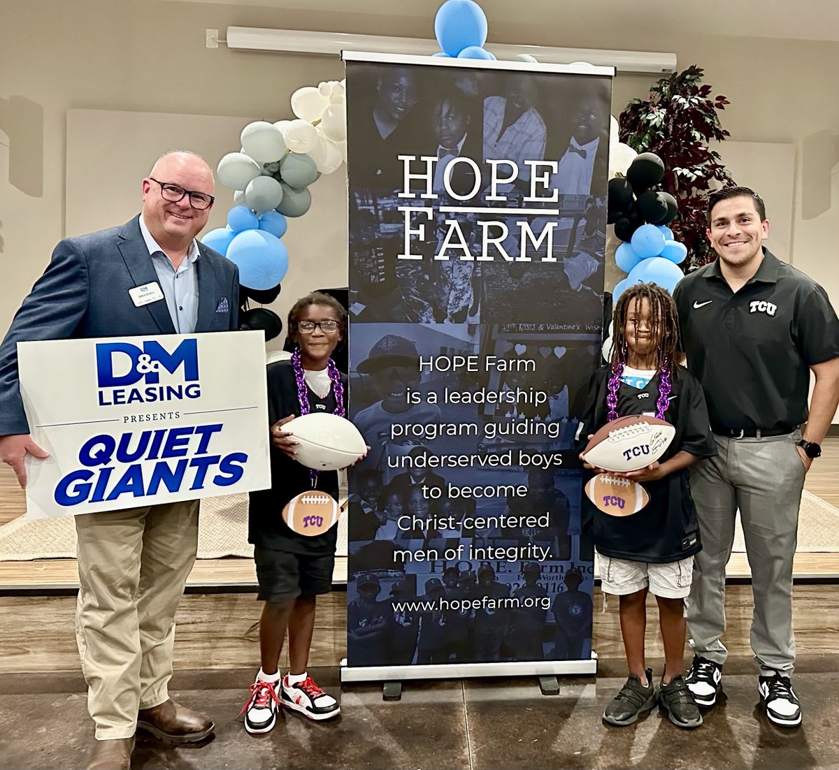 HopeFarmInc's tweet image. Timothy and Thomas are our Quiet Giants this week!  @DMLeasing and @tcuathletics are treating them and their mom to Saturday&apos;s TCU game and a pass down to the field for the coin toss!  We are grateful for the way our boys are affirmed and loved by our community!